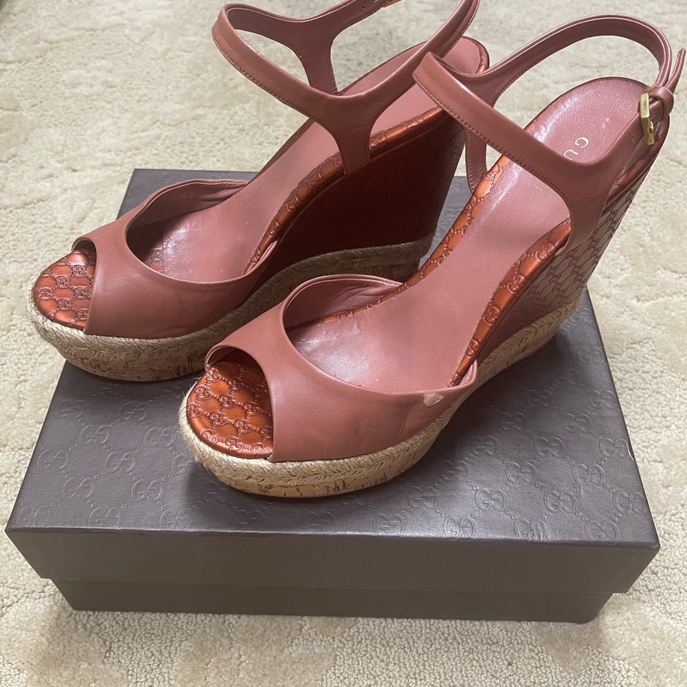 Gucci platform Desert Rose Espadrille wedge Sandals - Picture 2 of 8
